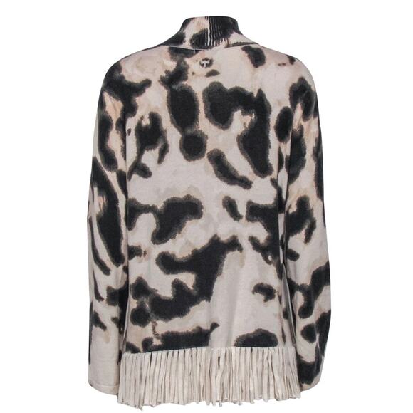 Tyler Boe Mock Neck Fringed Leopard Print Cashmere Blend Sweater sz LG - Picture 2 of 3